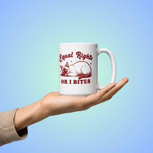 Equal Rights or I Bites Mug – Sassy Cat Feminist Coffee Cup | 11oz or 15oz