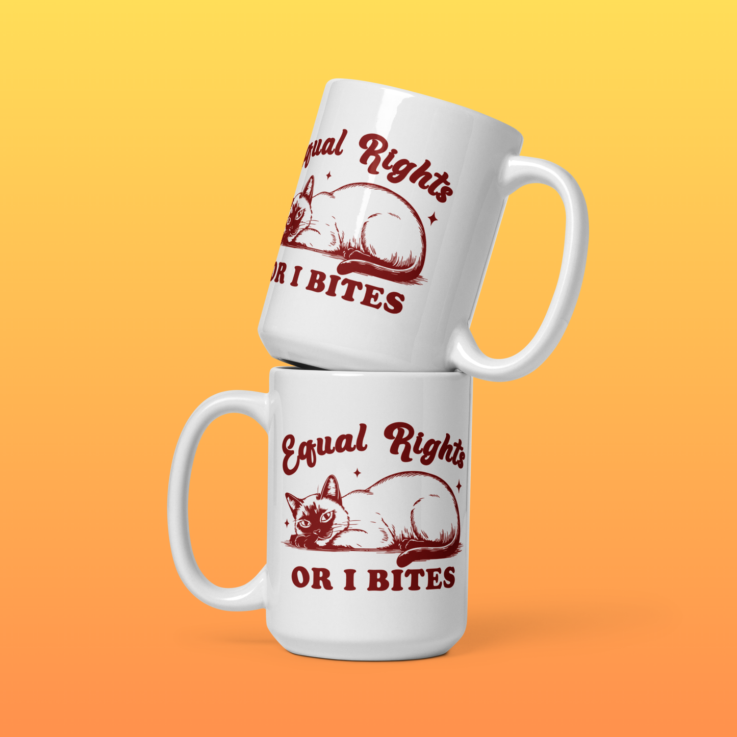 Equal Rights or I Bites Mug – Sassy Cat Feminist Coffee Cup | 11oz or 15oz