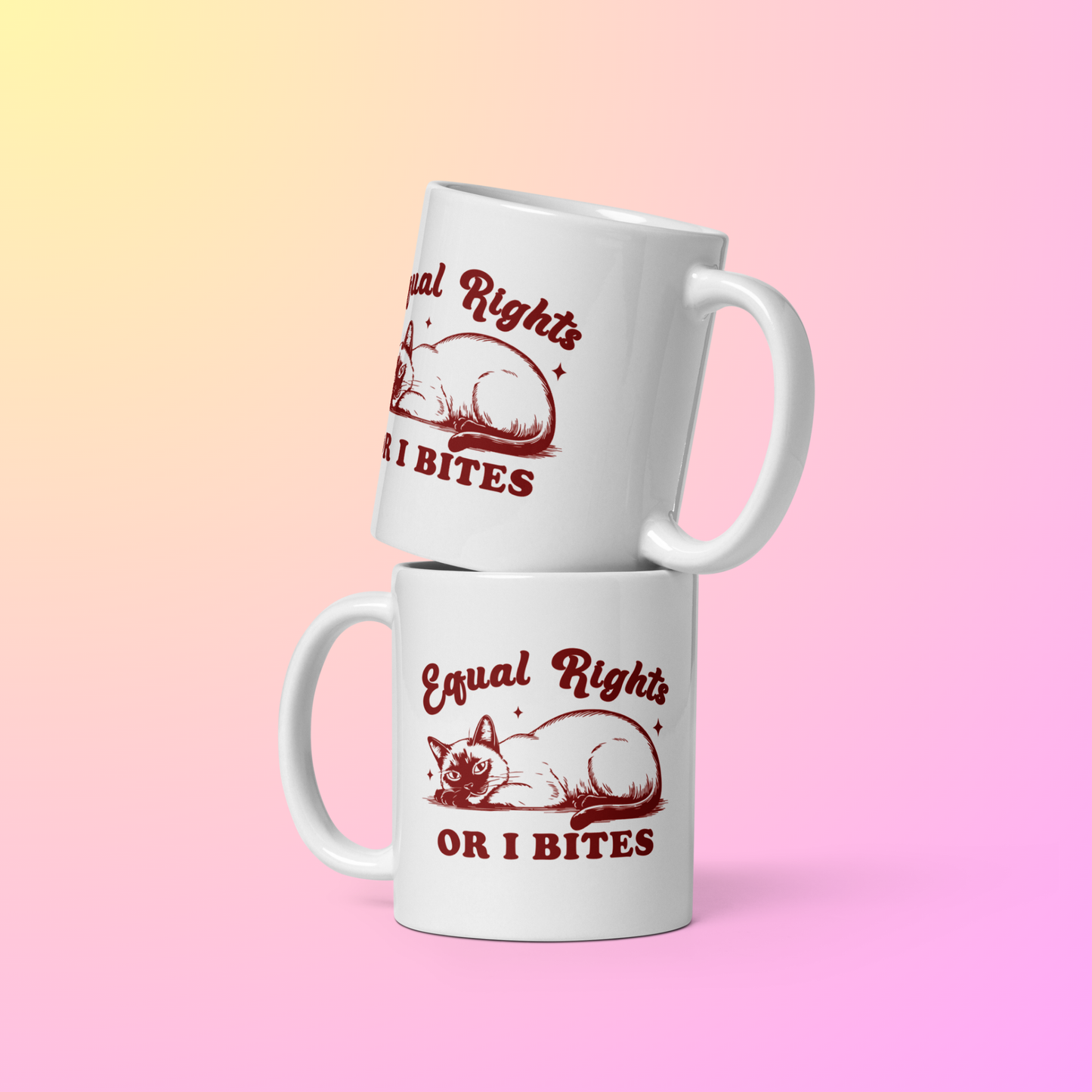 Equal Rights or I Bites Mug – Sassy Cat Feminist Coffee Cup | 11oz or 15oz