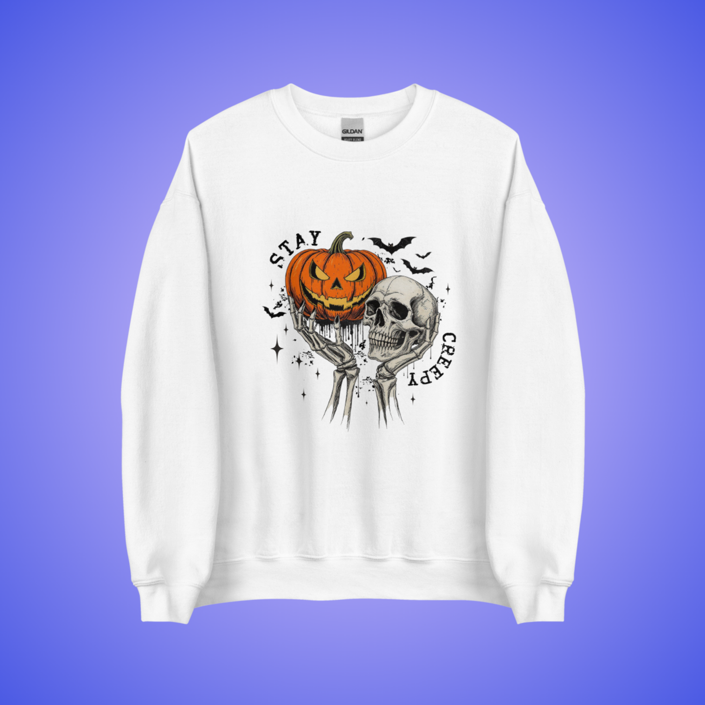 Stay Creepy Halloween Sweatshirt – Pumpkin & Skull Vintage Graphic
