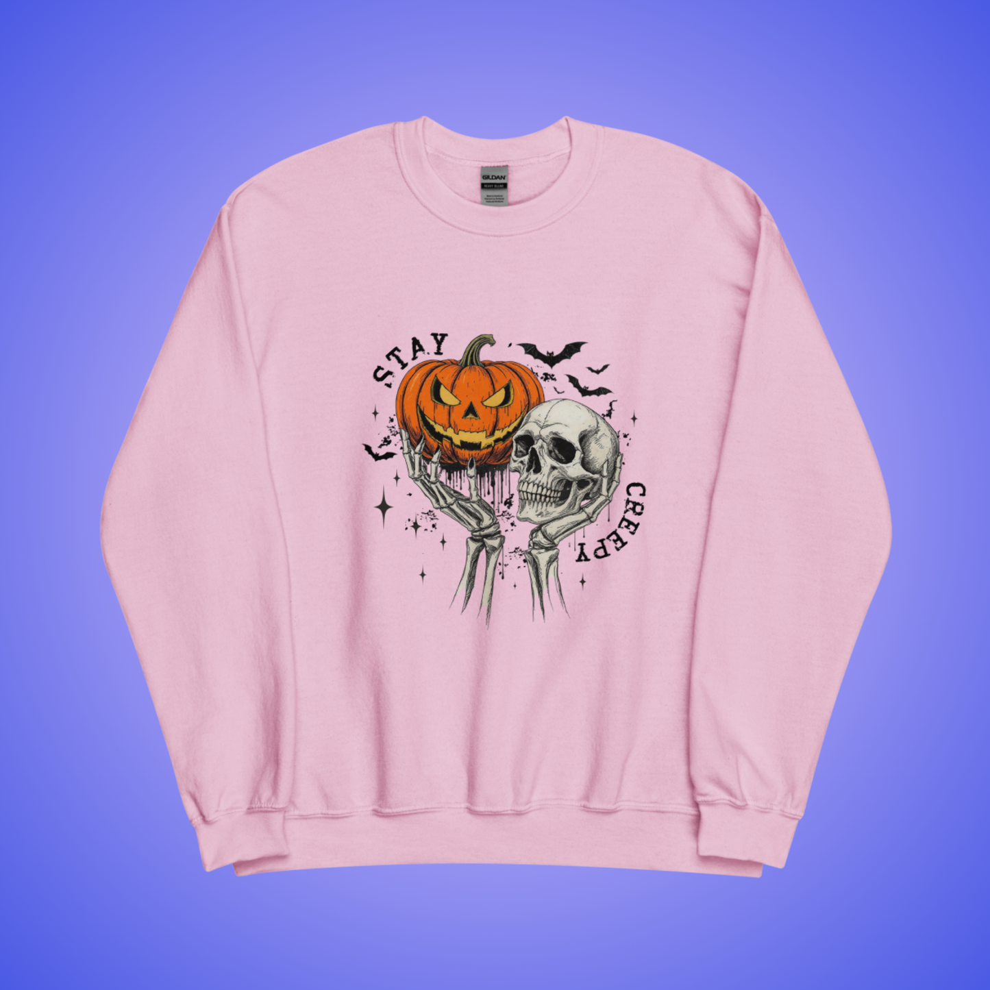 Stay Creepy Halloween Sweatshirt – Pumpkin & Skull Vintage Graphic
