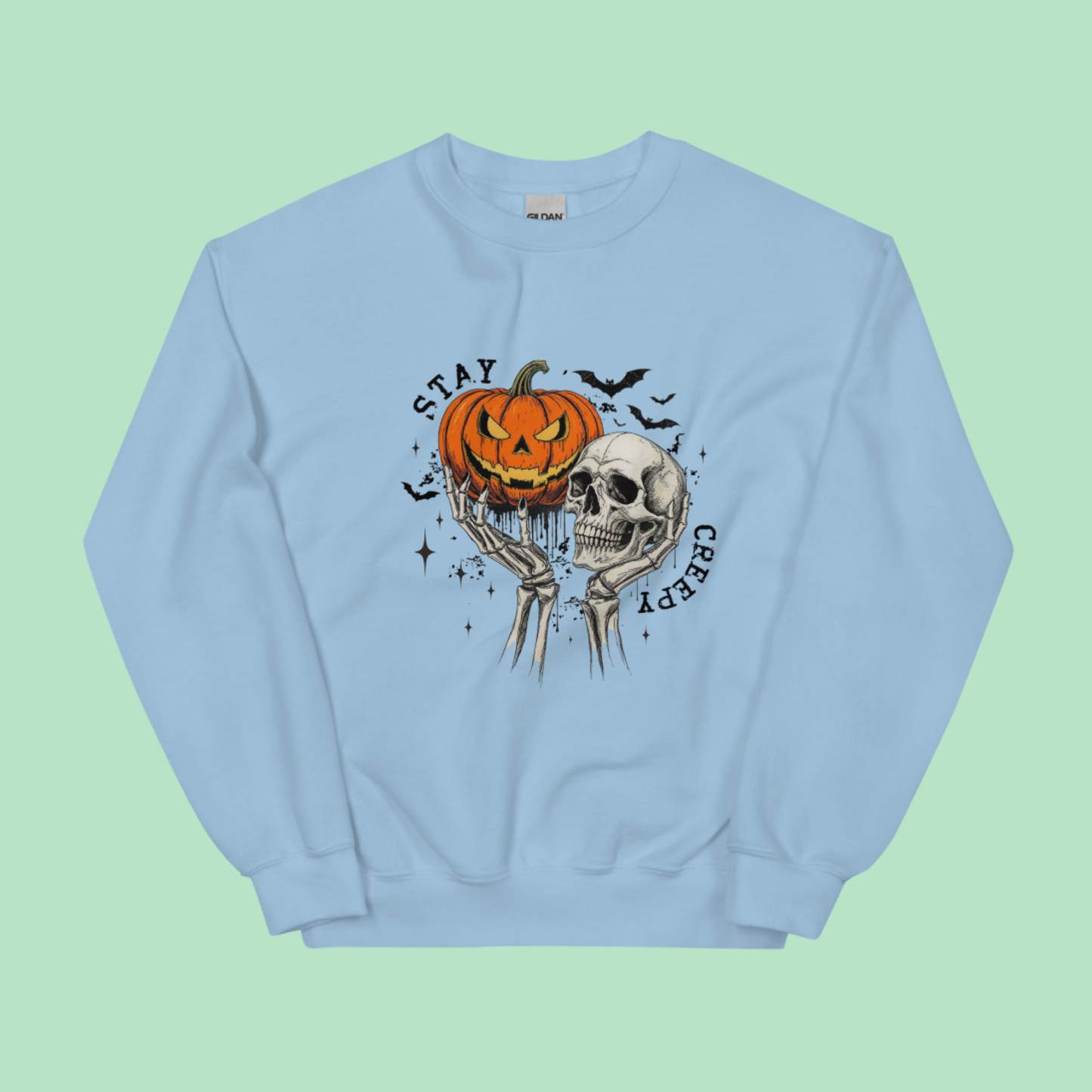 Stay Creepy Halloween Sweatshirt – Pumpkin & Skull Vintage Graphic