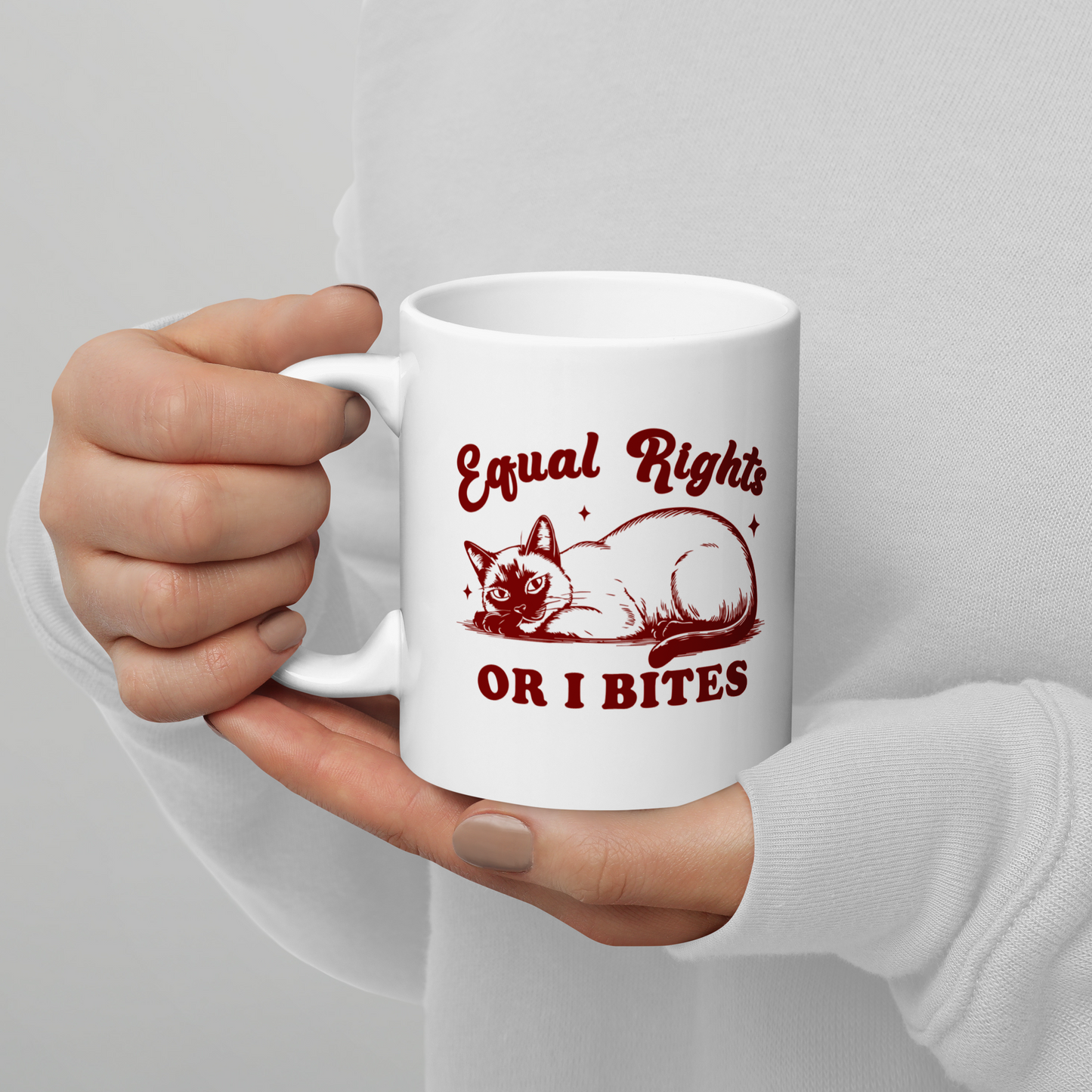 Equal Rights or I Bites Mug – Sassy Cat Feminist Coffee Cup | 11oz or 15oz