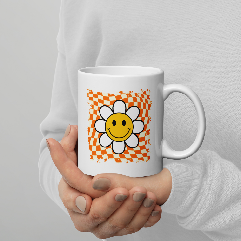Smiley Daisy Checkered Mug | 11oz or 15oz