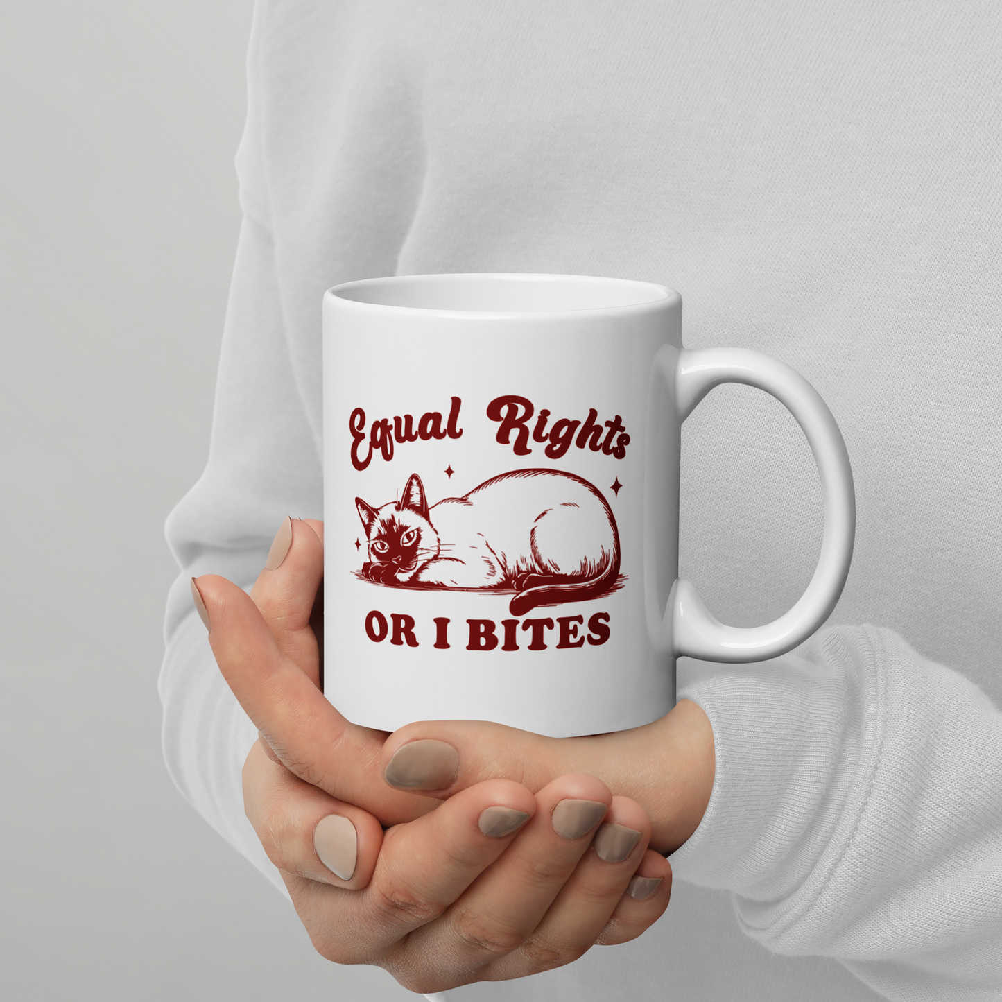 Equal Rights or I Bites Mug – Sassy Cat Feminist Coffee Cup | 11oz or 15oz