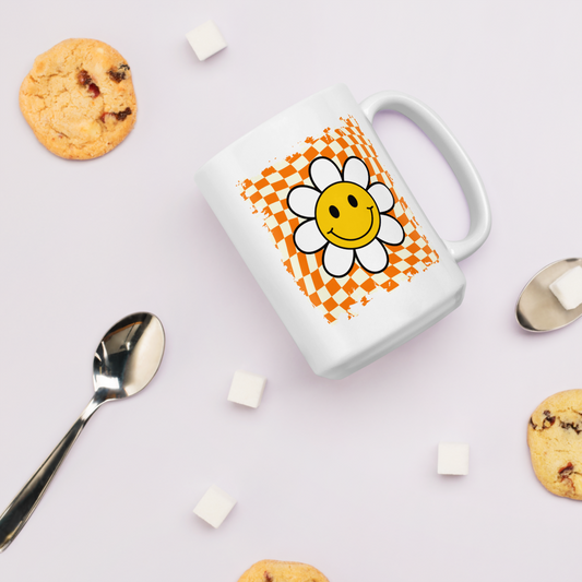 Smiley Daisy Checkered Mug | 11oz or 15oz