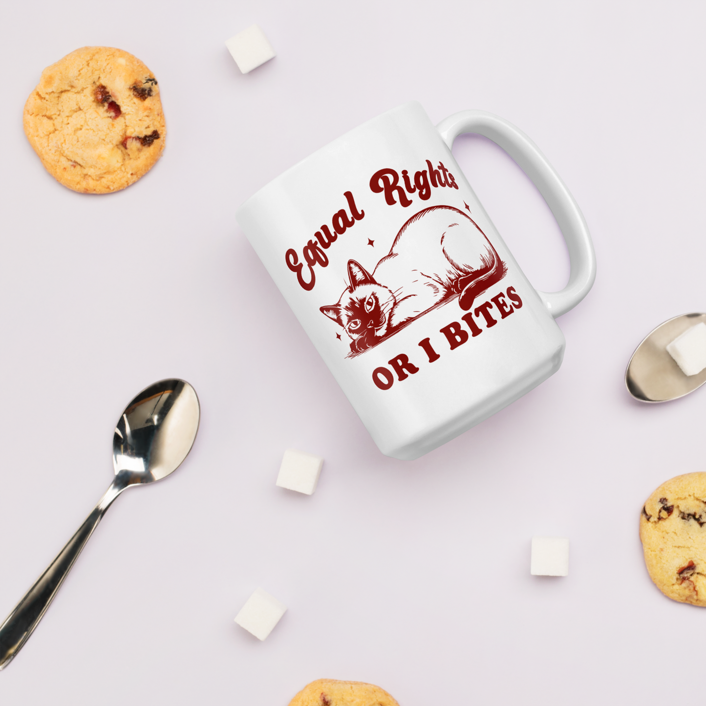 Equal Rights or I Bites Mug – Sassy Cat Feminist Coffee Cup | 11oz or 15oz