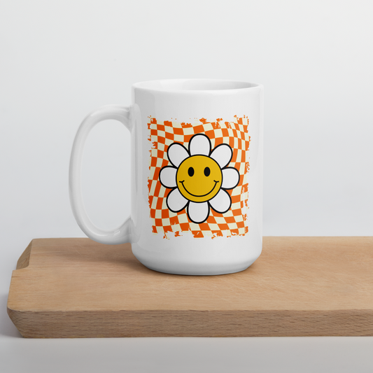 Smiley Daisy Checkered Mug | 11oz or 15oz