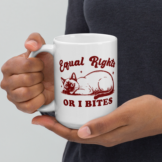 Equal Rights or I Bites Mug – Sassy Cat Feminist Coffee Cup | 11oz or 15oz