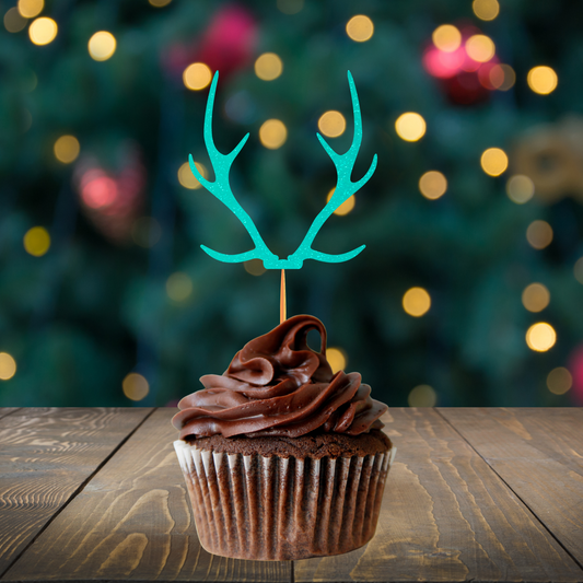 reindeer antler cupcake topper teal blue