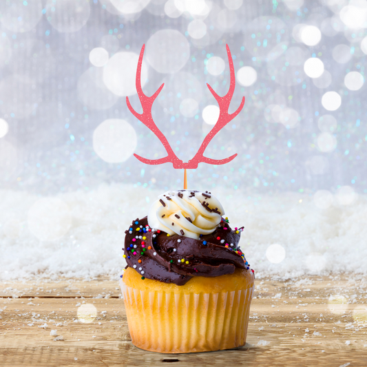 rudolph the reindeer antler cupcake topper pink glitter