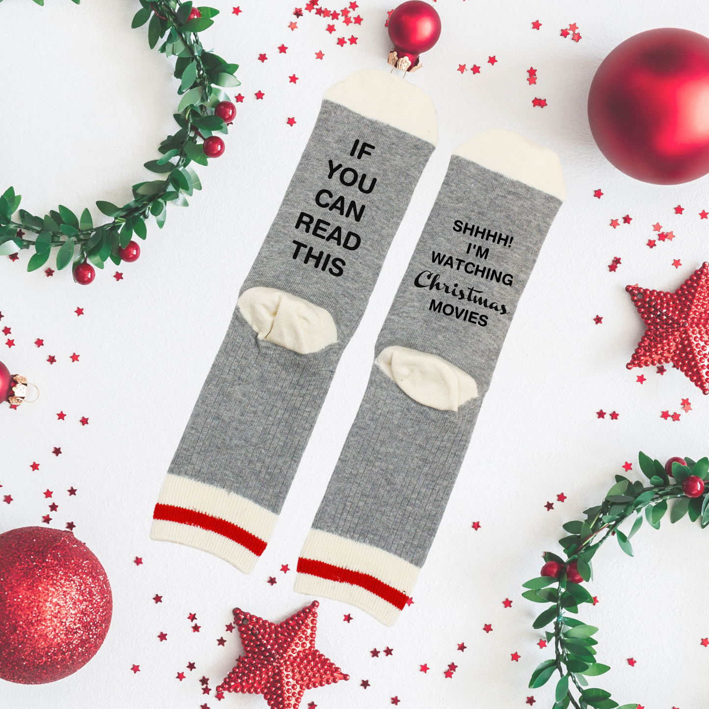 If you can read this SHHHH! I'm watching Christmas movies Cabin Socks