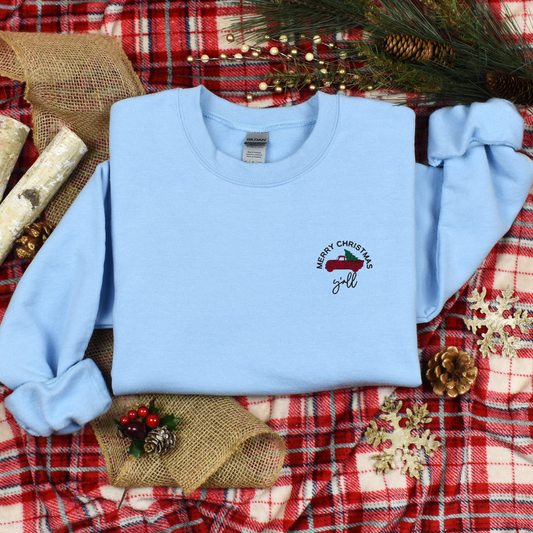Merry Christmas Y'all Unisex Embroidered Crewneck Sweatshirt
