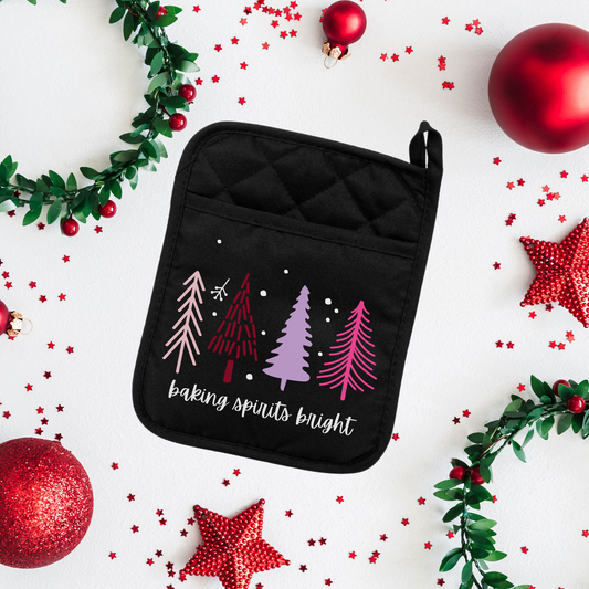 Boho Christmas Trees Baking Oven Mitt & Pot Holder
