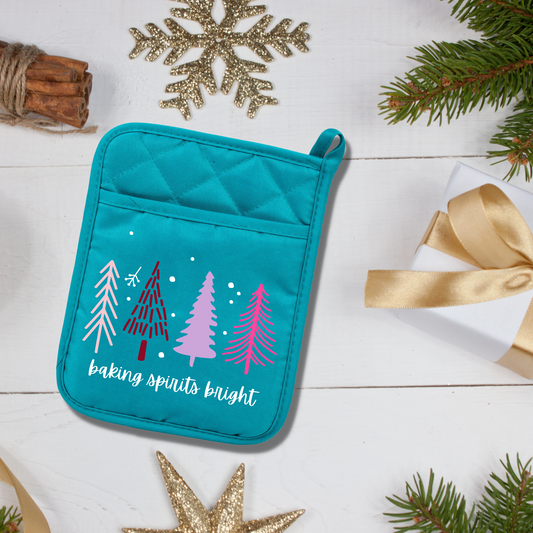 Boho Christmas Trees Baking Oven Mitt & Pot Holder