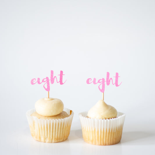 Eight Glitter Cupcake Toppers Pack