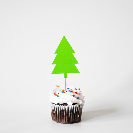 Glitter Christmas Tree Cupcake Toppers