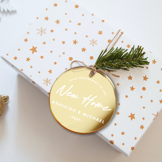 First Christmas in our New Home Personalized Gold Ornament