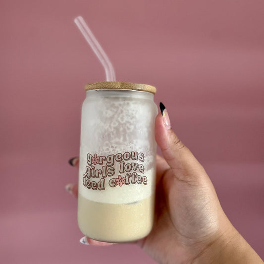 Gorgeous Girls Love Iced Coffee Frosted Beer Can Glass | 12oz