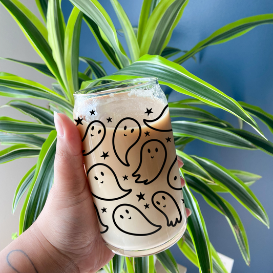 Cute Ghost Pattern Halloween Beer Can Glass | 16oz