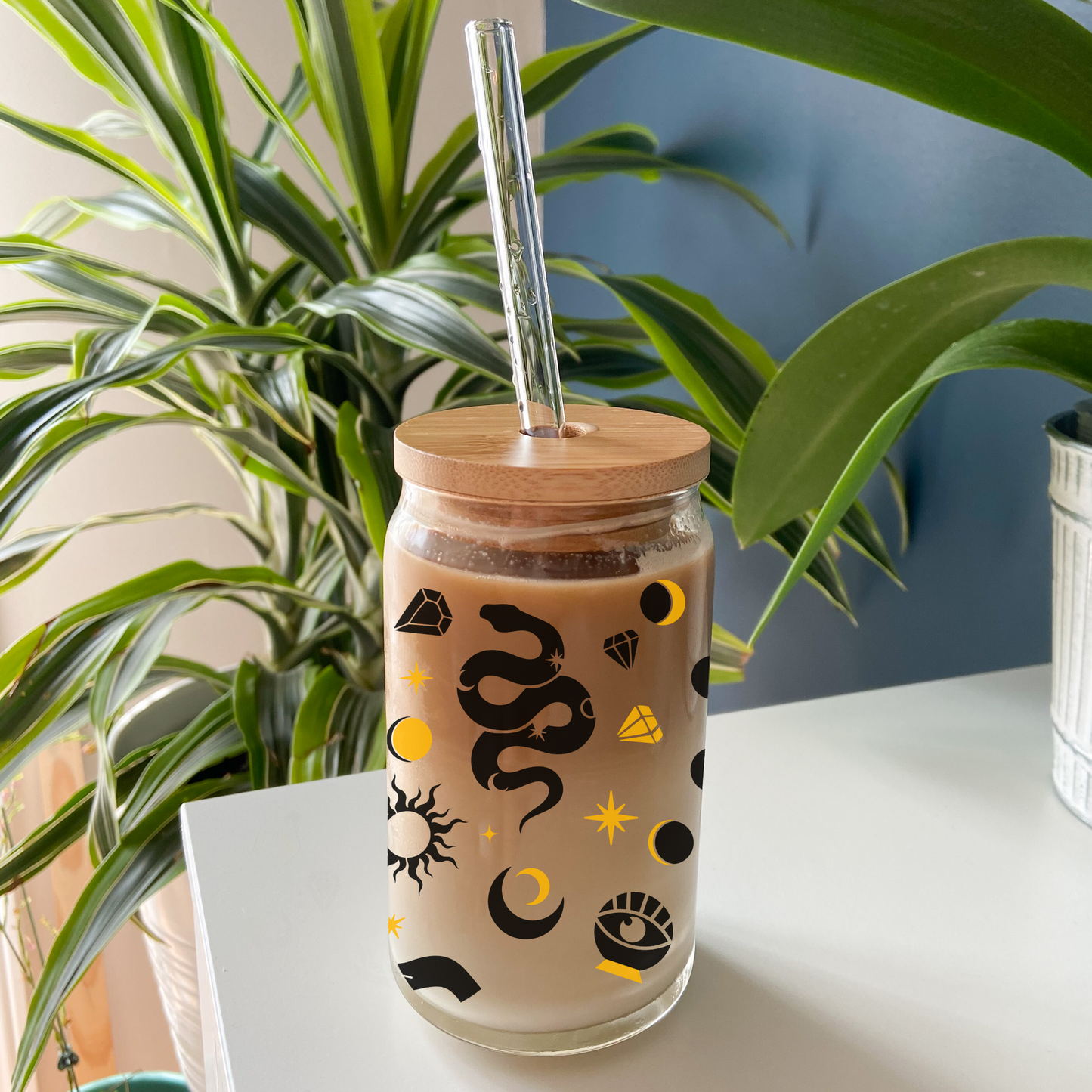 Esoteric Crystals and Magic Pattern Beer Can Glass