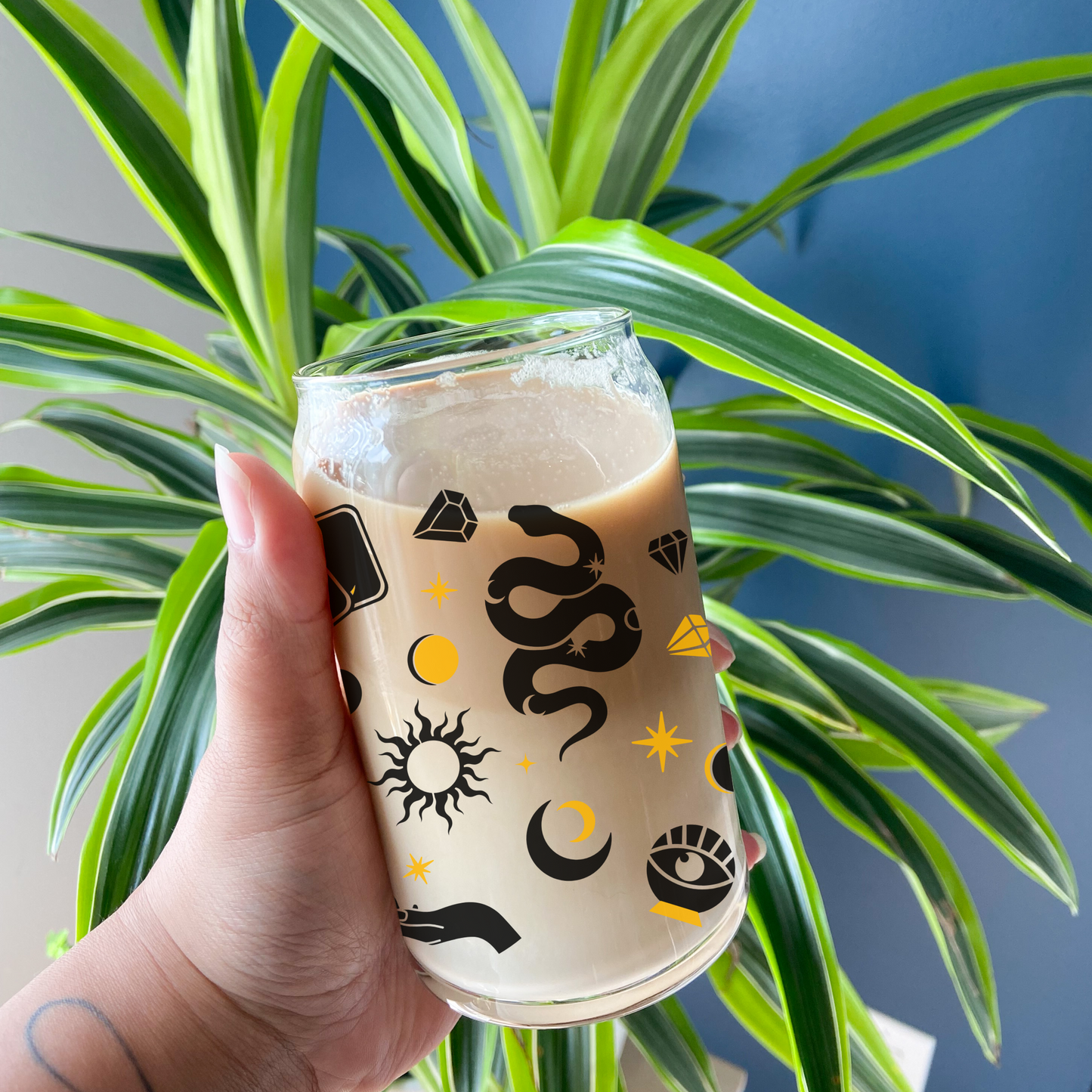 Esoteric Crystals and Magic Pattern Beer Can Glass