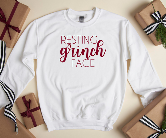 Resting Grinch Face White Crewneck Sweatshirt