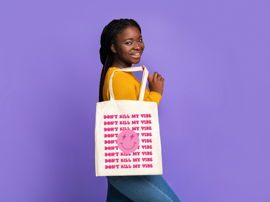 Don't Kill My Vibe Retro Smiley Face Tote Bag