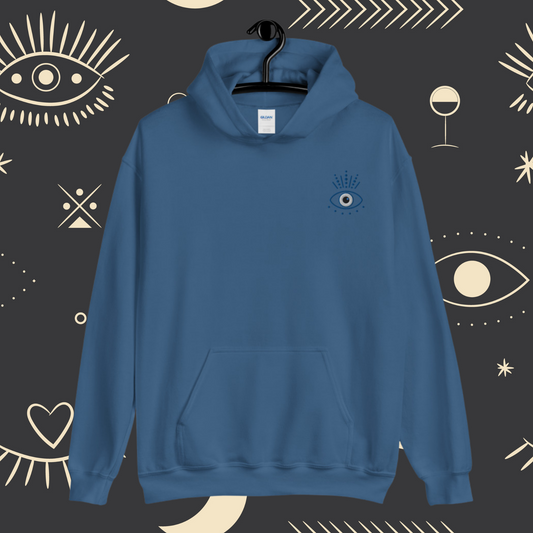 Evil Eye Embroidered Indigo Blue Hoodie