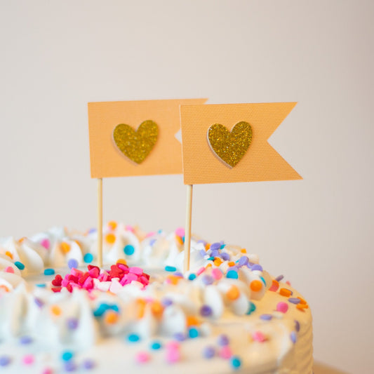 Heart Flag Banner Cupcake Toppers - Set of 12