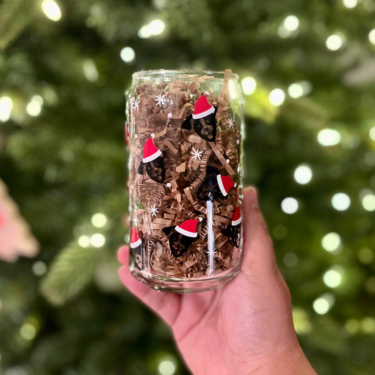Santa Puppies Beer Can Glass