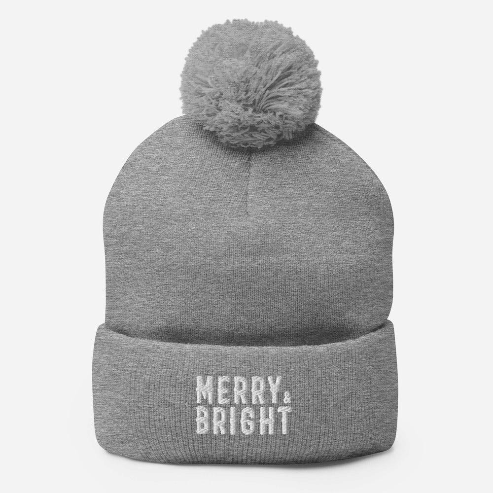 Merry and Bright Embroidered Pom-Pom Beanie