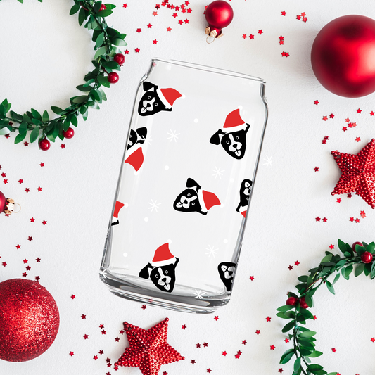 Santa Puppies Beer Can Glass