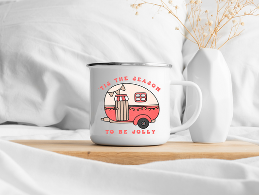 'Tis the Season to be Jolly Christmas Camper Enamel Mug