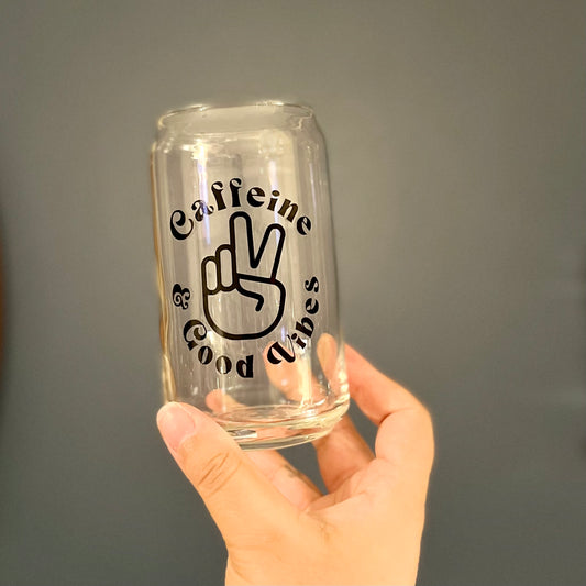 Caffeine and Good Vibes Iced Coffee Beer Can Glass | 16oz