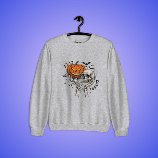 Stay Creepy Halloween Sweatshirt – Pumpkin & Skull Vintage Graphic