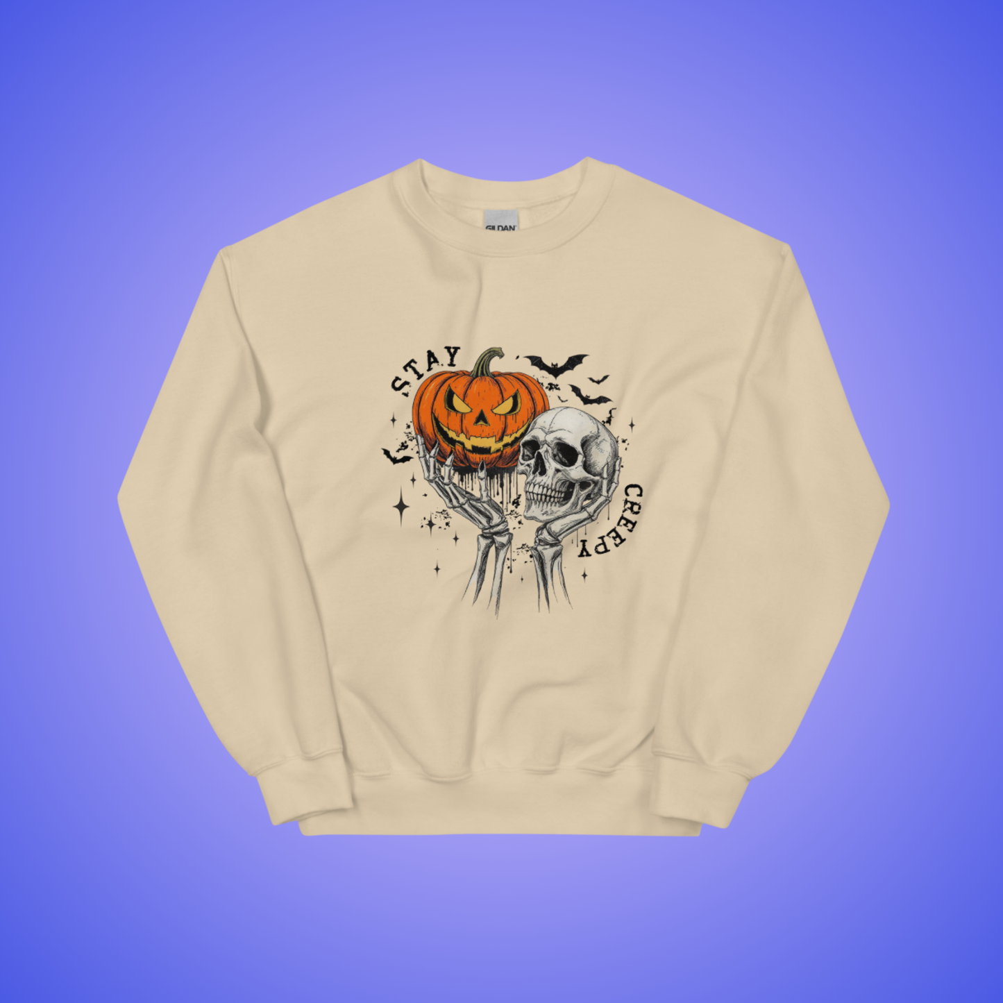 Stay Creepy Halloween Sweatshirt – Pumpkin & Skull Vintage Graphic
