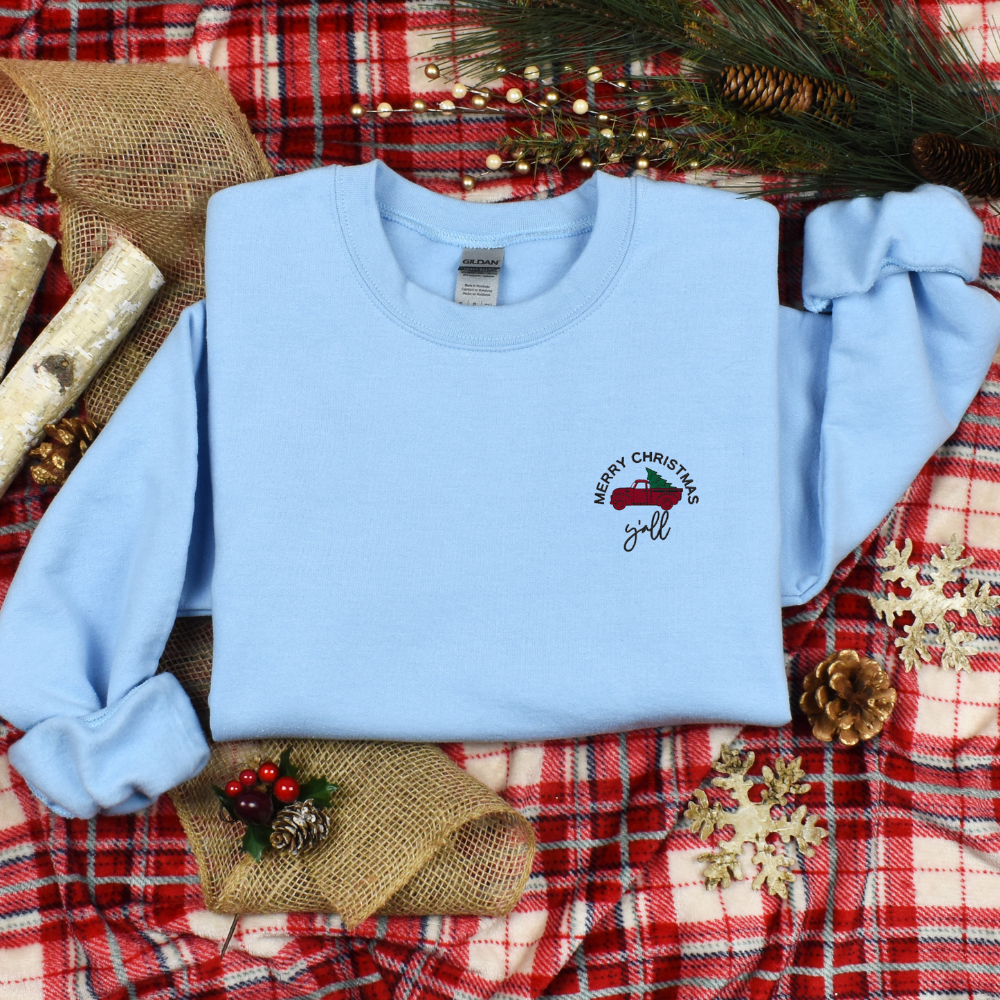 Merry Christmas Y'all Unisex Embroidered Crewneck Sweatshirt