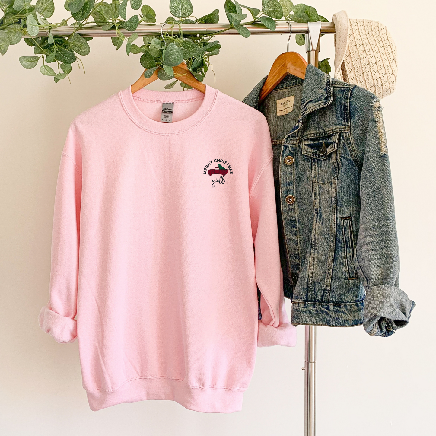 Merry Christmas Y'all Unisex Embroidered Crewneck Sweatshirt