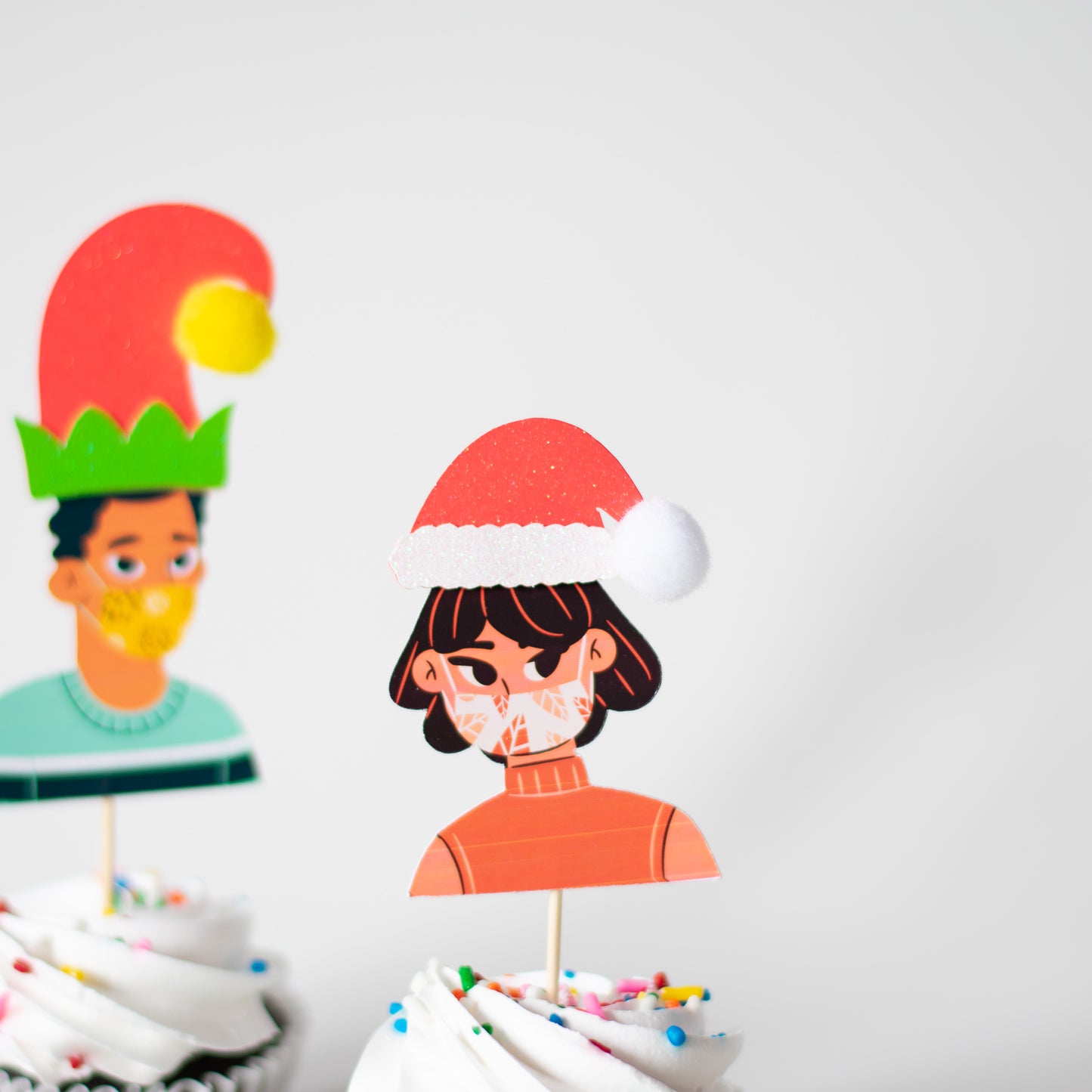 Custom Face Mask Elf Cupcake Toppers