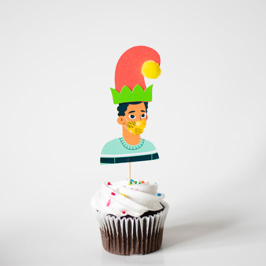 Custom Face Mask Elf Cupcake Toppers