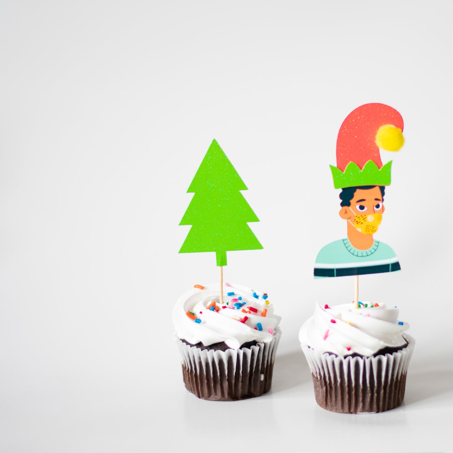 Custom Face Mask Elf Cupcake Toppers