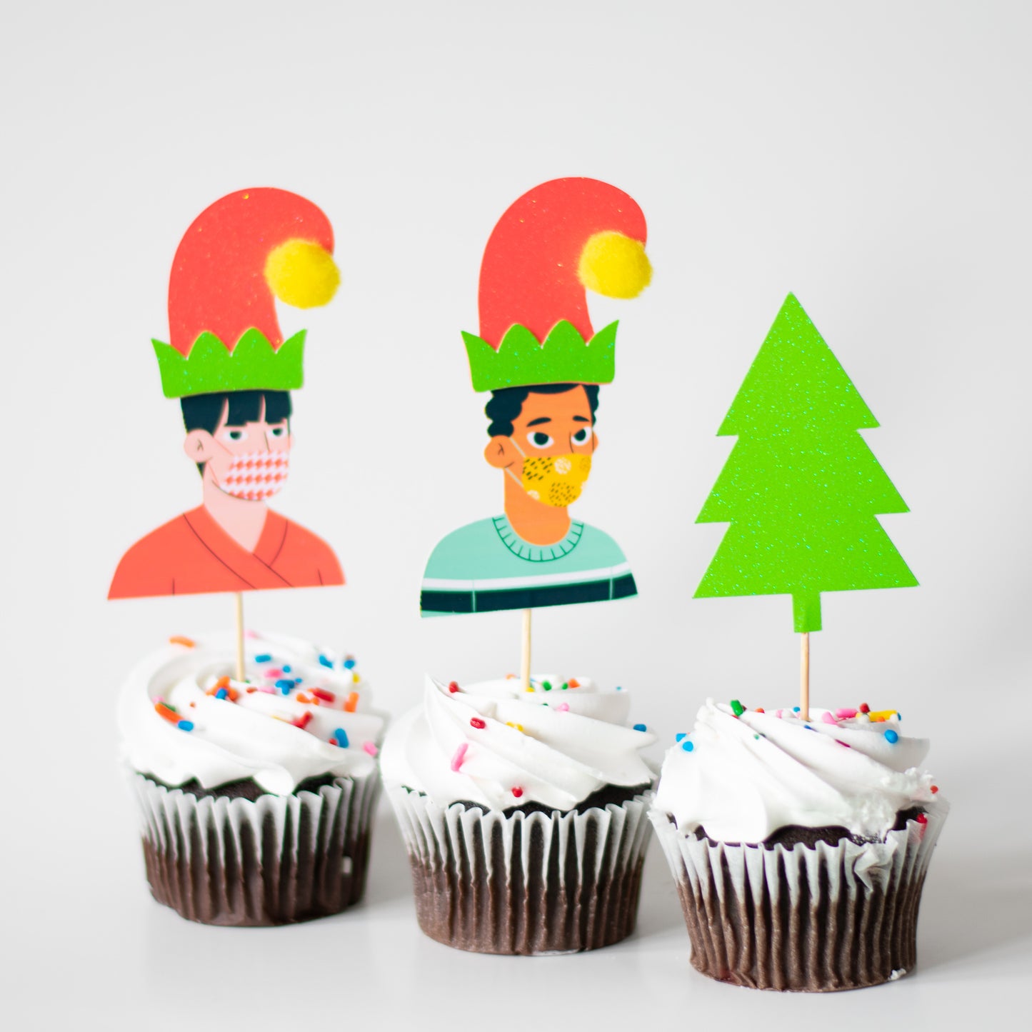 Custom Face Mask Elf Cupcake Toppers