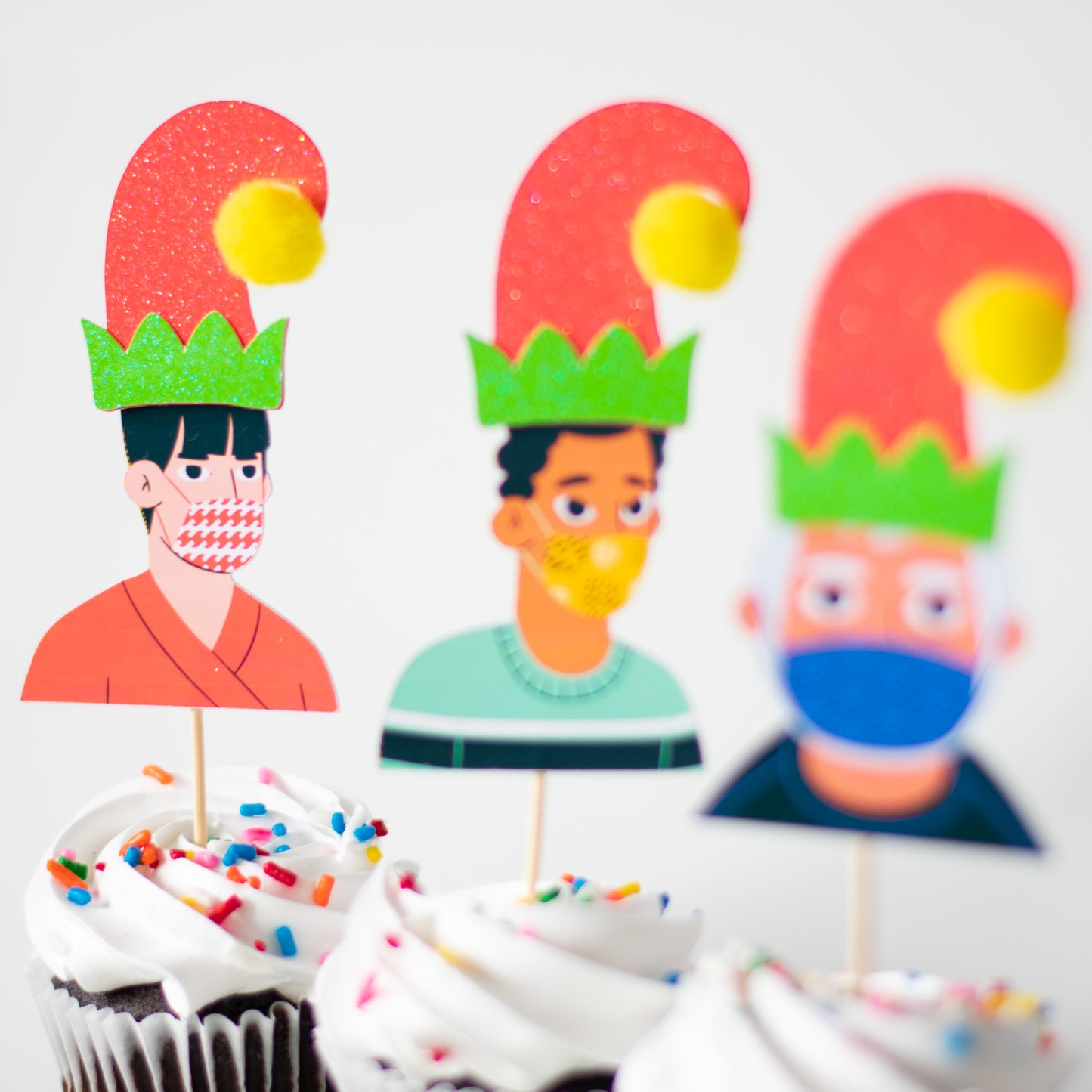 Custom Face Mask Elf Cupcake Toppers