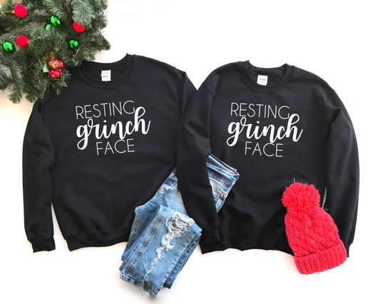 Gift set of 2 Resting Grinch Face Crewneck Sweatshirts black