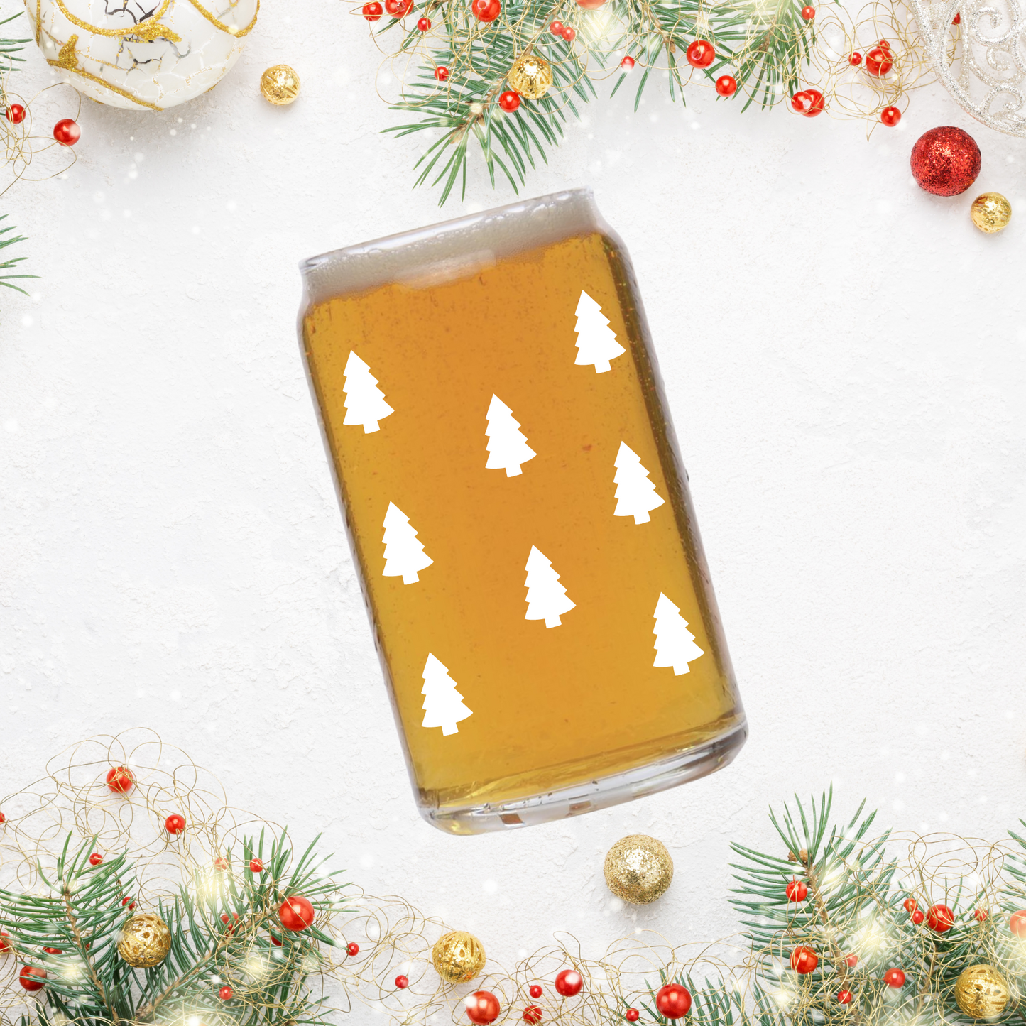 Christmas Tree Pattern Beer Can Glass | 16oz