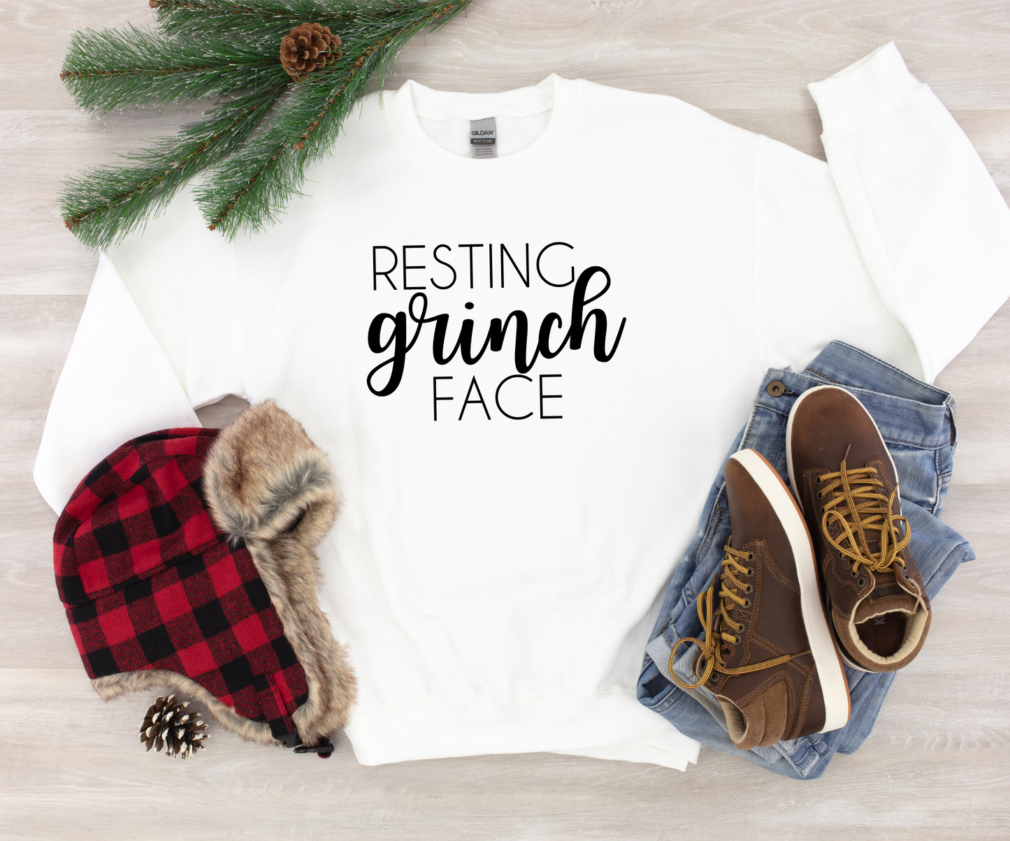 Resting Grinch Face White Crewneck Sweatshirt